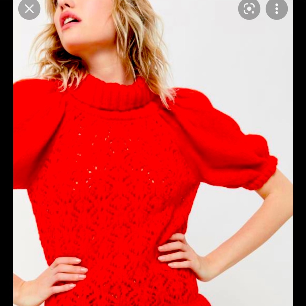 BNWTs 🍋For Love & Lemons 🍋Francois Pointelle Puff Sleeve Sweater in Red Hot~L